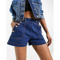 Morgan button detail denim shorts in dark blue wash