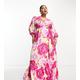 Something New Curve wrap maxi dress in neon rose print-Multi