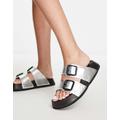 Bronx Veran-o double strap leather sandal in metallic silver