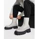 Truffle Collection square toe chunky high calf chelsea boots in grey faux leather