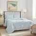 3pc King Scrollwork Quilt Set Reversible Natural Breathable Aqua