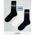 BOSS Bodywear 3 pack rib stripe socks in multi-White