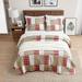 3pc King Plaid Quilt Set Reversible Super Soft Light Red