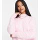 ASOS DESIGN Petite oversized jumper in swirl pattern in fluffy yarn in pink and white