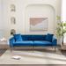 2-3 Seat Velvet Fabric Futon Sofa Bed for Living Room Square Arms Settee with Metal Round Legs and 2 Sofa Pillows, Blue