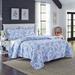 3pc Full/Queen Floral Quilt Set Reversible Breathable Blue