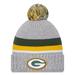 Men's New Era Heather Gray Green Bay Packers Cuffed Knit Hat with Pom