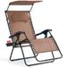 Folding Zero Gravity Lounge Chair Wide Recliner with Shade Canopy Brown