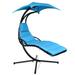 Hanging Chaise Lounger Chair Porch Swing Chair w/Pillow and Canopy Blue