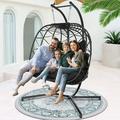 NICESOUL 2 Seater Egg Swing Chair with Stand Double Person Outdoor Swing 510Lbs Capacity Large Black Hanging Chair Two Person Gray Rattan Black Olefin Cushions 510lbs Capacity