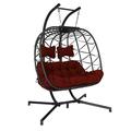 NICESOUL Oversized 2 Person Swing Egg Chair Double Hanging Egg Chair with Stand Extra Large Wicker Patio Twins Egg Basket Chair for Two 510lbs Capaticy for Bedroom Balcony Patio (Red/Grey)