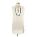 J.Crew Casual Dress - Shift Plunge Sleeveless: Ivory Print Dresses - Women's Size Small