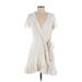 Tanya Taylor Casual Dress - Wrap Plunge Short sleeves: Ivory Solid Dresses - Women's Size 2