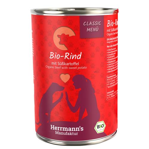 Sparpaket: 12x400g Herrmann's Bio-Menü Classic Bio-Rind mit Bio-Süßkartoffeln Hundefutter nass