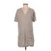 Splendid Casual Dress - Shift V-Neck Short sleeves: Gray Print Dresses - Women's Size Small