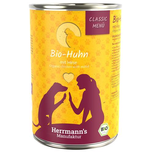 Sparpaket: 12x400g Herrmann's Bio-Menü Classic Bio-Huhn mit Bio-Hirse Hundefutter nass