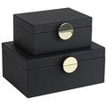 HofferRuffer Faux Leather Jewelry Boxes, Decorative Boxes Storage Accessory Organizer with Gold Hardware Decor, Classic Black Vegan Leather Set of 2 Pieces