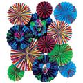 Multicolor Carnival Blacklight Reactive Round Paper Fan Decorations (2 fans -16",6 fans - 12", 4 fans - 8") - Pack Of 12 | Creepy Design, Perfect For Halloween Parties