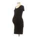 Storq Casual Dress - Midi Scoop Neck Short sleeves: Black Solid Dresses - Women's Size P Maternity