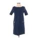 Amour Vert Casual Dress - Shift Boatneck Short Sleeve: Blue Solid Dresses - Women's Size X-Small