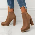 Bottes de skip à talons hauts pour femmes cuir de cerf bout rond optique automne et hiver