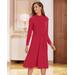 Appleseeds Women's Carefree Knit Button-Trim Dress - Red - PL - Petite