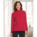 Appleseeds Women's Carefree Knit Button-Trim Mockneck - Red - S - Misses