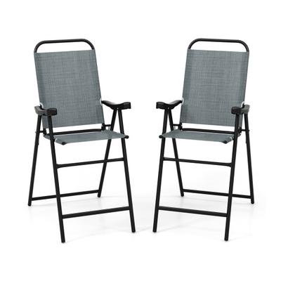 Costway Patio Folding Bar Stool Set of 2 with Metal Frame and Footrest-Blue