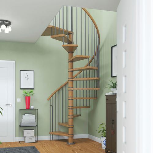 „DOLLE Spindeltreppe „“Winnipeg““ Treppen Eiche, Ø 140 cm, Stufen geölt, Handlauf Holz, Metall pulverbeschichtet Gr. gewendelt, braun (braun, grau) Treppen“