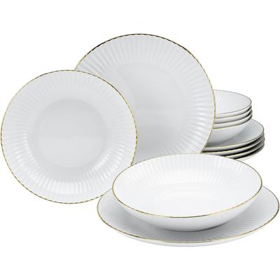 Tafelservice MY HOME "Teller Set, Geschirr-Set Elisetta", gold (weiß, goldfarben), 12 tlg., Porzellan, Geschirr-Sets, Goldband, Made in Europe, 12 Teile, für 6 Personen Image