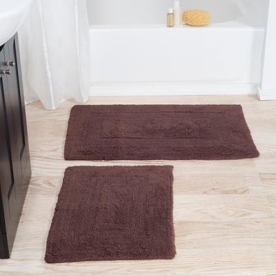 Cotton Bath Mat Set- 2 Piece - Reversible, Soft, Absorbent and Machine Washable Bathroom Rugs By Lavish Home (Chocolate)