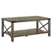 Eli 47 Inch Wood Coffee Table, Metal Brackets, Cross Bars, Rustic Oak Brown - 24 L x 47 W x 19 H, in inches