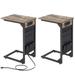 Set of 2 - TV Tray End Tables with Storage Bags and Charging Station - 16" x 12" x 24" (L x W x H)