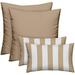 Indoor Outdoor Mixed Set Of 4 Pillows - 2 Solid Square 2 Stripe Rectangular Lumbars - Weather Resistant - Choose Pillow Size Color (Tan 2 - 20 X20 2 - 20 X12 )