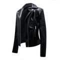 Women s Plus Size Biker Motorcycle Jacket 2023 Clothes Open Front Lapel Fall Fashion Solid Color Outerwears Faux Leather Jacket Winter Warm Coat Black L