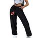 JWZUY Womens Softball Print Sweatpant Ankle-Length Drawstring Elastic High Waist Pant Casual Taper Jogger Pants Black L