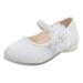 Fimkaul Girls Sneakers Children Leather Single Fashion Pearl Big Flower Small Leather Children Princess Small High Heeled Dance Shoes White