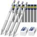 Mechanical Pencils Set 4 Pieces Automatic Metal Mechanical Pencils 8 Pieces HB Pencil Leads Replaceable Refills and 2 Pieces Erasers for Home School Office Supplies (Silvery 0.3 mm)