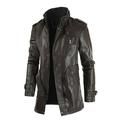 Leather Jacket Men Vintage Motorcycle Jacket Stand-collar Four-pocket Coats Regular Fit Button Down Leather Jacket