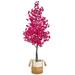 Nearly Natural 6ft. Artificial Bougainvillea Tree with Handmade Jute & Cotton Basket Pink