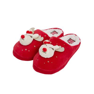 Slippers Women's Glimmer 3D Rudolph Reindeer Sherpa Lined Christmas Mule Slippers in Red - Merry Christmas / 5-6 (38-39) - Tokyo Laundry