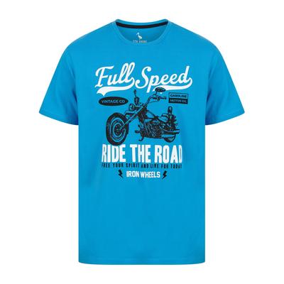 T-Shirts Full Speed Motif Cotton Jersey T-Shirt in Blithe Blue - South Shore / M - Tokyo Laundry