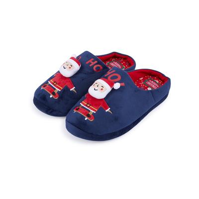 Slippers Men's Ho Ho Santa 3D Christmas Mule Slippers in Navy - Merry Christmas / 9-10 (43-44) - Tokyo Laundry