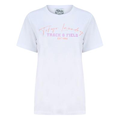 T-Shirts Track Motif Cotton Jersey T-Shirt in Optic White / 14 - Tokyo Laundry