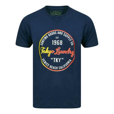 T-Shirts Rainbow Surf Motif Cotton Jersey T-Shirt in Medieval Blue / M - Tokyo Laundry