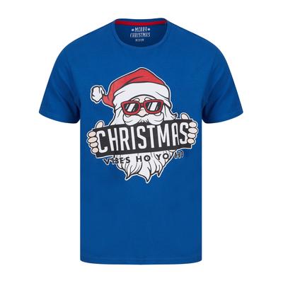 T-Shirts Men's Christmas Vibes Motif Novelty Cotton Christmas T-Shirt in Turkish Sea - Merry Christmas / L - Tokyo Laundry