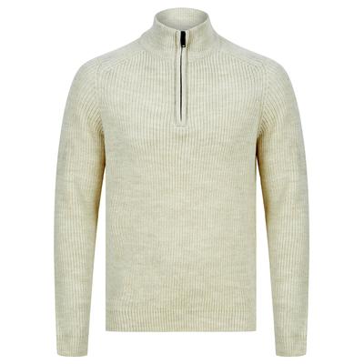Jumpers Asteroid Half Zip Funnel Neck Wool Blend Knitted Jumper in Oatgrey Marl - Dissident / XXL - Tokyo Laundry