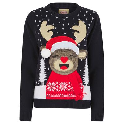 Jumpers Women’s Rudolph Laughing Motif Novelty Christmas Jumper in Ink - Merry Christmas / 14/L - Tokyo Laundry
