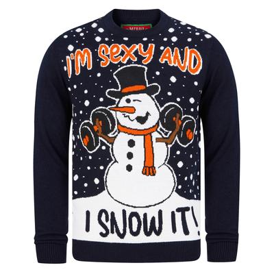Jumpers Men's Snow It Workout Motif Novelty Christmas Jumper in Ink - Merry Christmas / XXXL - Tokyo Laundry