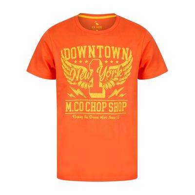 T-Shirts Downtown Motif Cotton Jersey T-Shirt in Hot Coral - South Shore / M - Tokyo Laundry